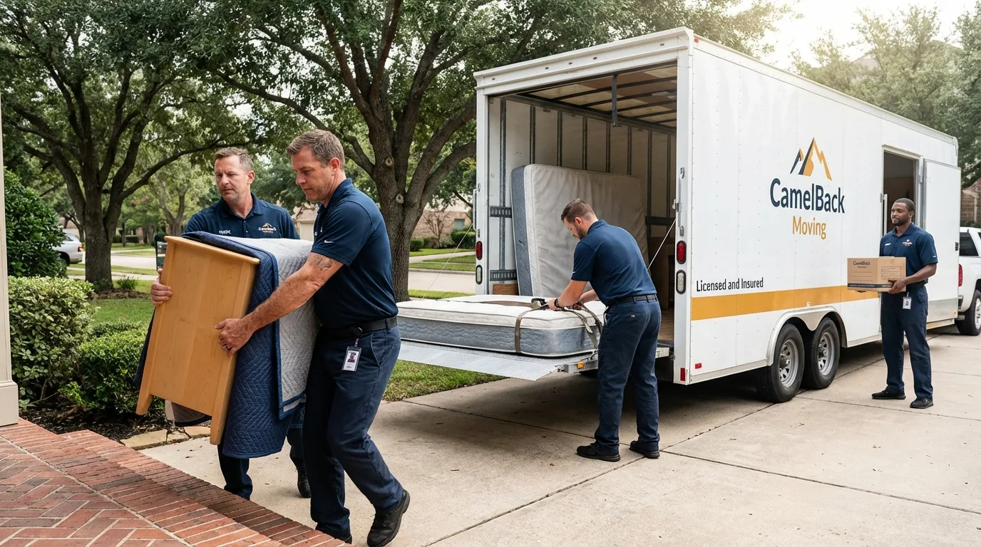 Crew loading residential truck for cross-state move from Fayette, AL